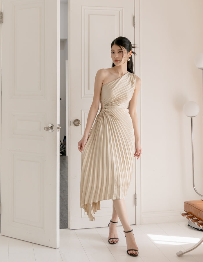 Aleyna Pleated Toga Dress in Champagne