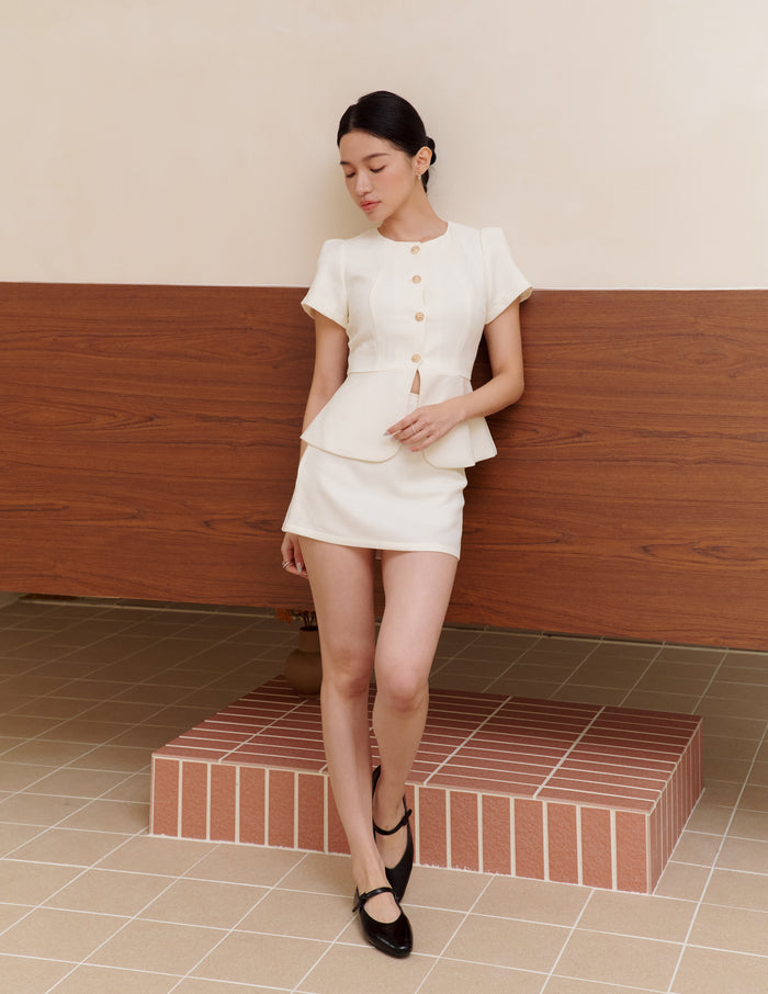 Amara Tweed Peplum Top in White