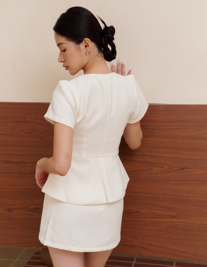 Amara Tweed Peplum Top in White