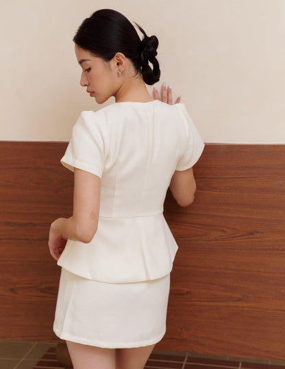 Amara Tweed Peplum Top in White