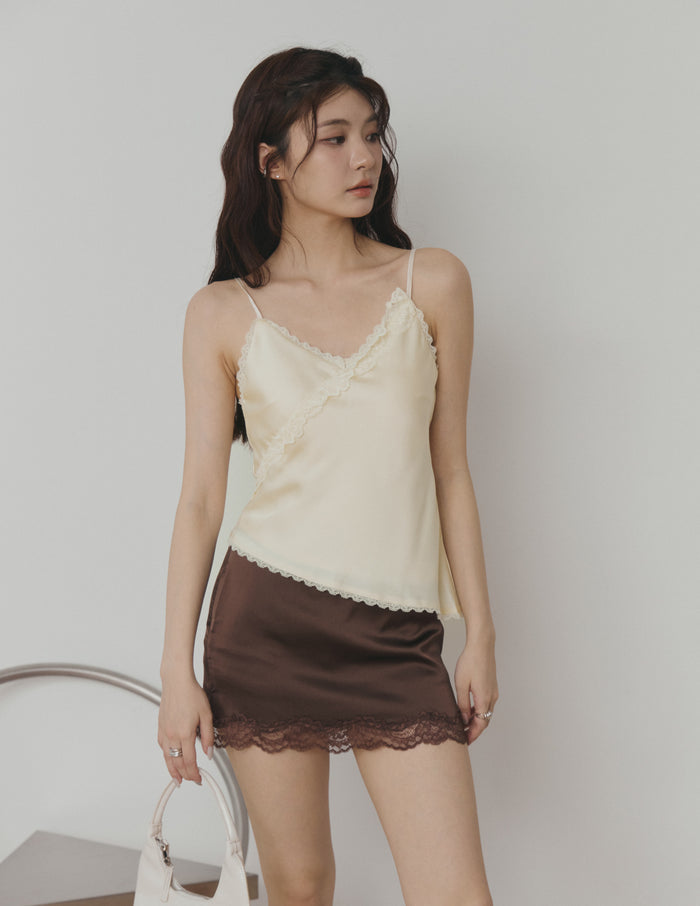 Amelie Padded Lace Trim Cami Top in Butter