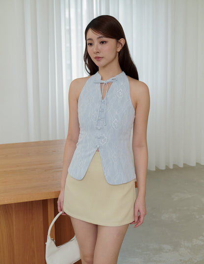 Anita Cheongsam Top in Blue Lace
