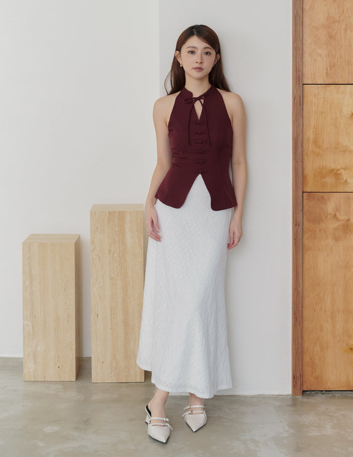 Anita Cheongsam Top in Deep Maroon
