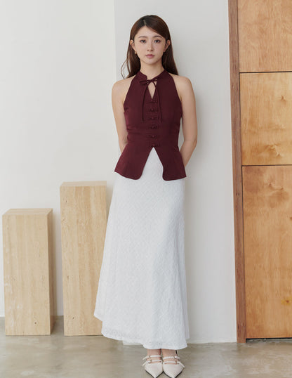 Anita Cheongsam Top in Deep Maroon
