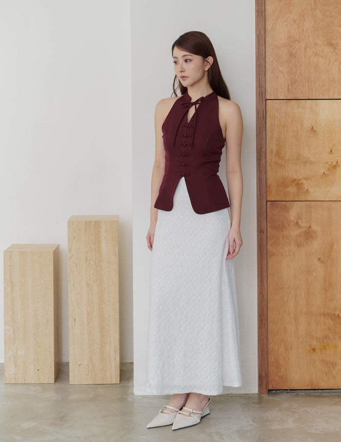 Anita Cheongsam Top in Deep Maroon