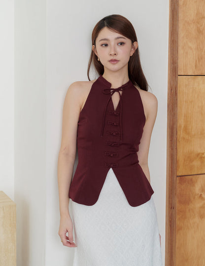 Anita Cheongsam Top in Deep Maroon