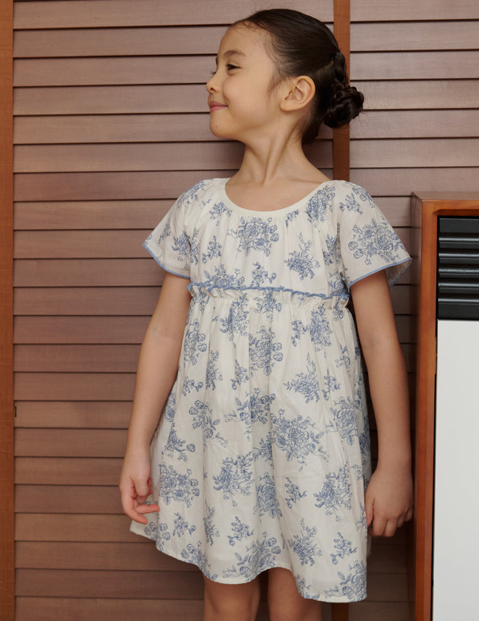 Anya Floral Girl's Dress in Blue
