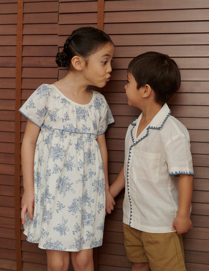 Anya Floral Girl's Dress in Blue