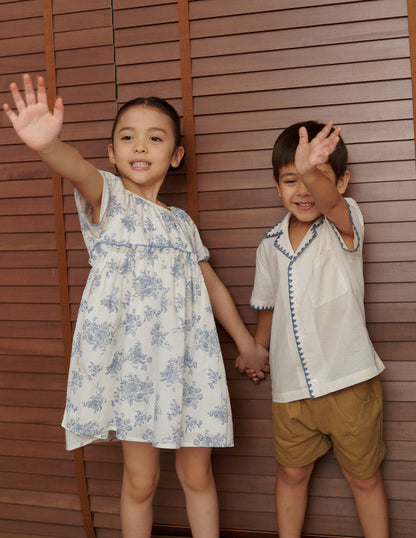 Anya Floral Girl's Dress in Blue