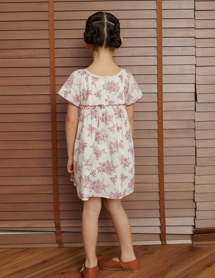Anya Floral Girl's Dress in Maroon