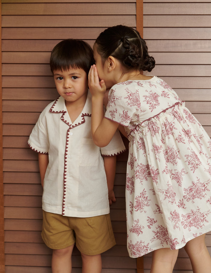 Anya Floral Girl's Dress in Maroon