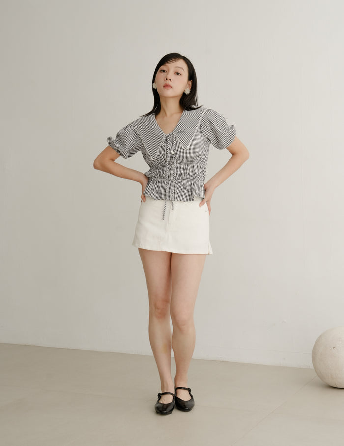 Aveline Peterpan Collar Blouse in Gingham
