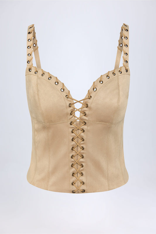 Lace-Up Top in Tan