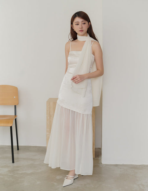 Belle Jacquard Scarf Padded Dress in Ivory