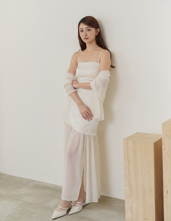 Belle Jacquard Scarf Padded Dress in Ivory