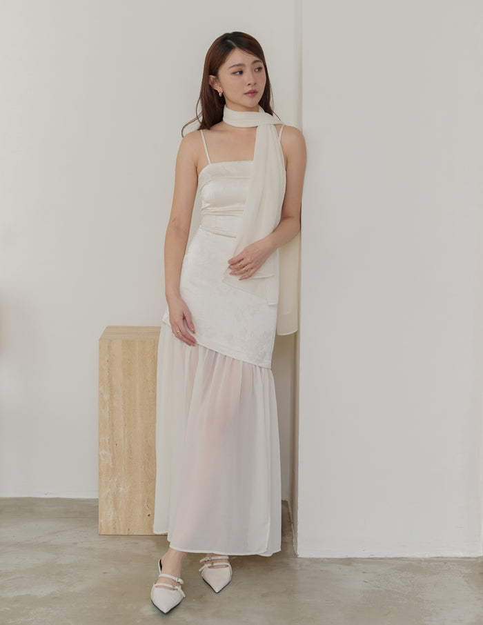 Belle Jacquard Scarf Padded Dress in Ivory