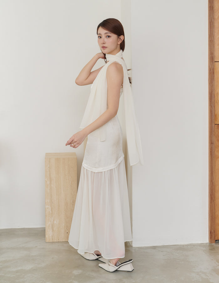 Belle Jacquard Scarf Padded Dress in Ivory