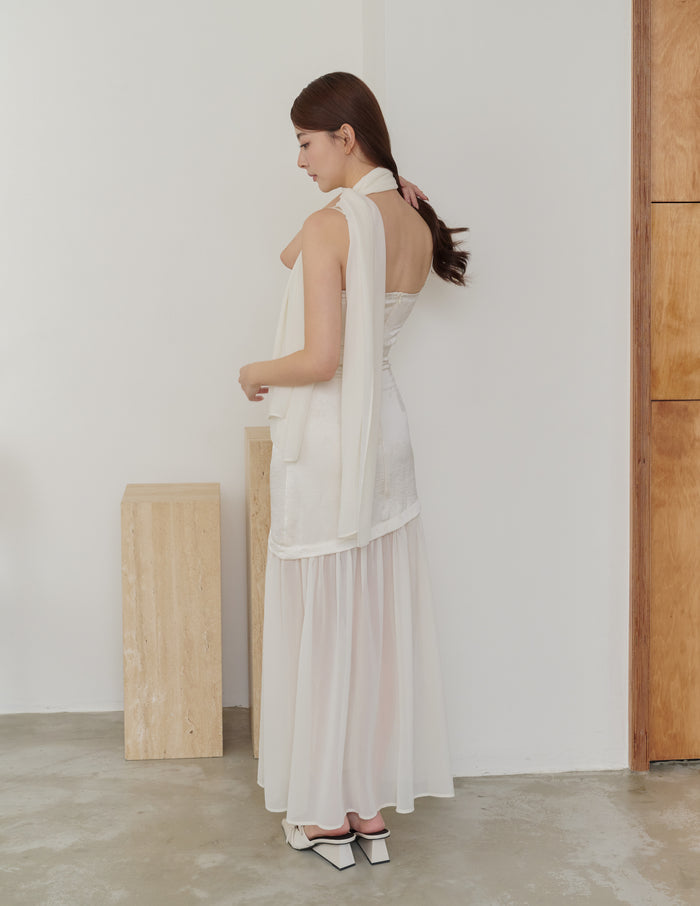 Belle Jacquard Scarf Padded Dress in Ivory