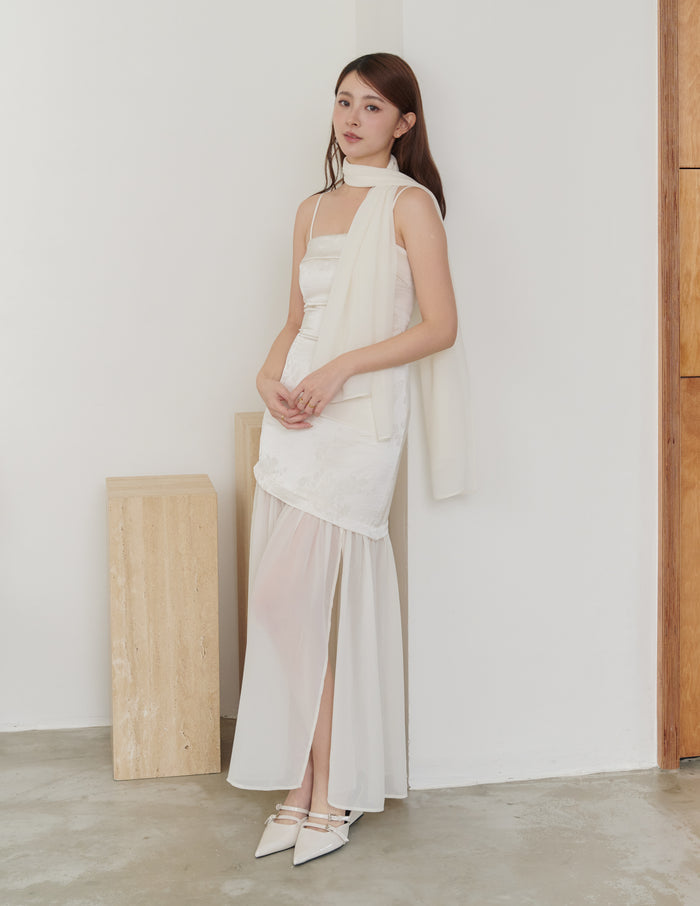 Belle Jacquard Scarf Padded Dress in Ivory