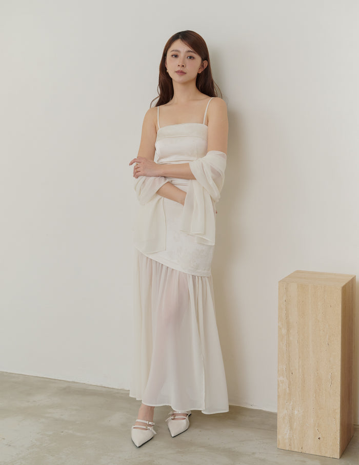Belle Jacquard Scarf Padded Dress in Ivory