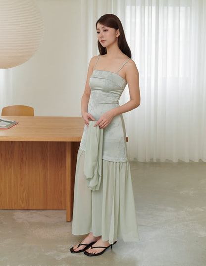Belle Jacquard Scarf Padded Dress in Sage
