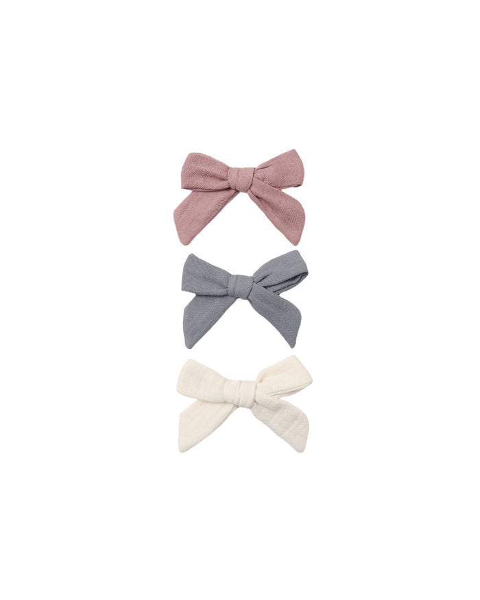 Bow with Clip, set of 3 ll Mulberry, Slate, Natural