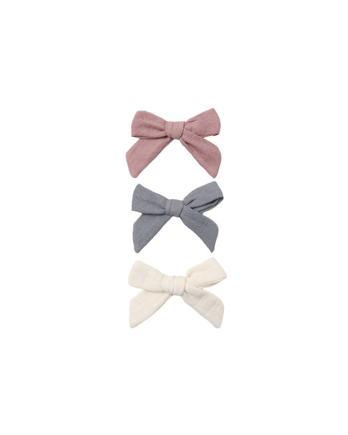 Bow with Clip, set of 3 ll Mulberry, Slate, Natural