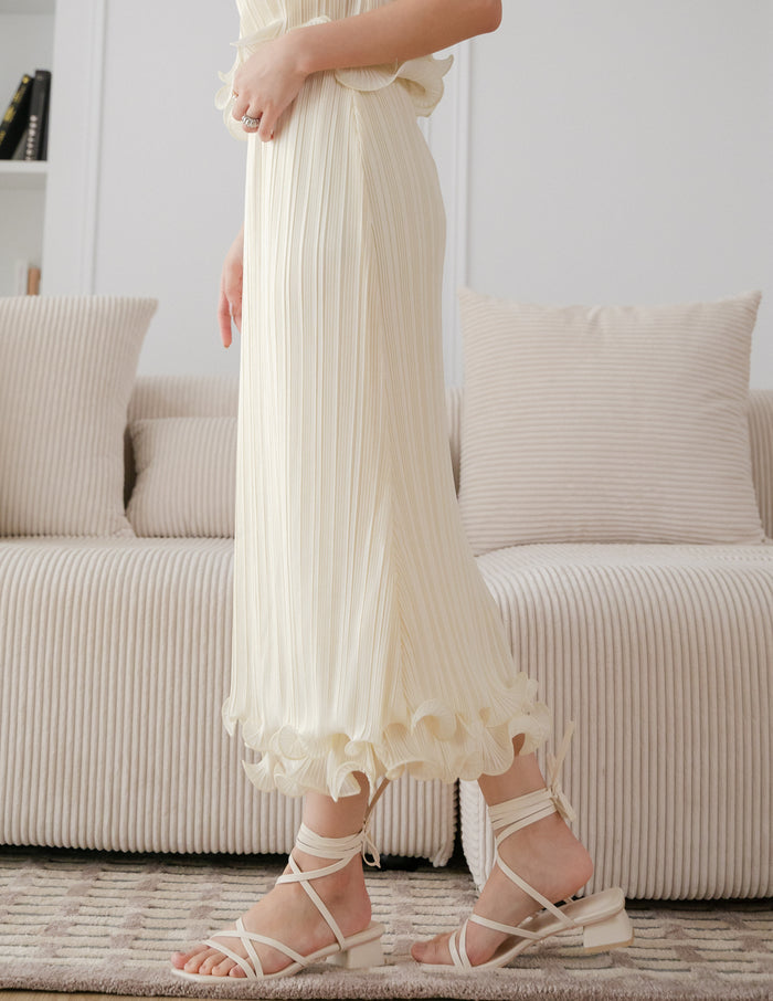 Brena Pleated Midi Skirt in Cream