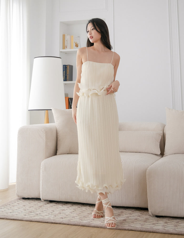Brena Pleated Midi Skirt in Cream