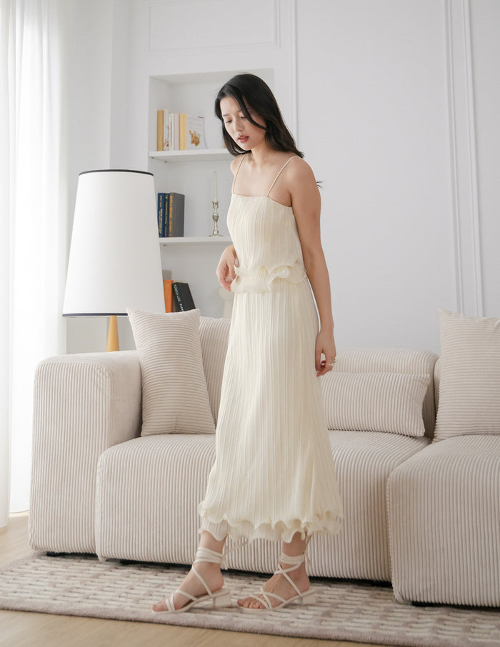 Brena Pleated Midi Skirt in Cream