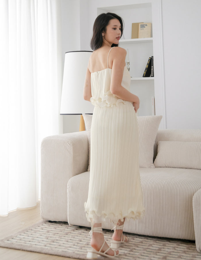 Brena Pleated Midi Skirt in Cream
