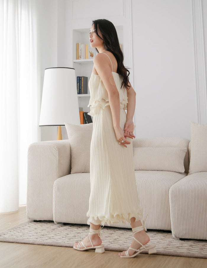 Brena Pleated Midi Skirt in Cream