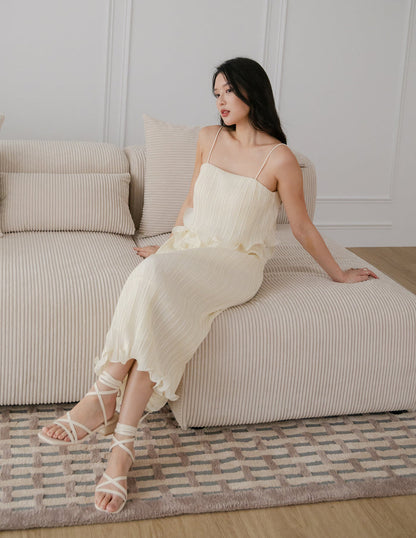 Brena Pleated Midi Skirt in Cream