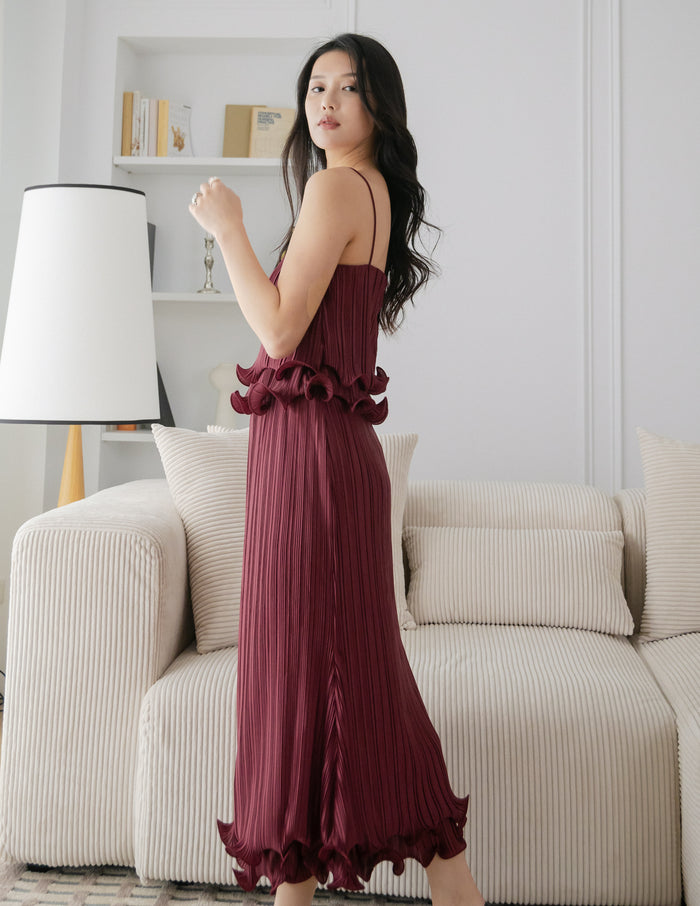 Brena Pleated Midi Skirt in Wine