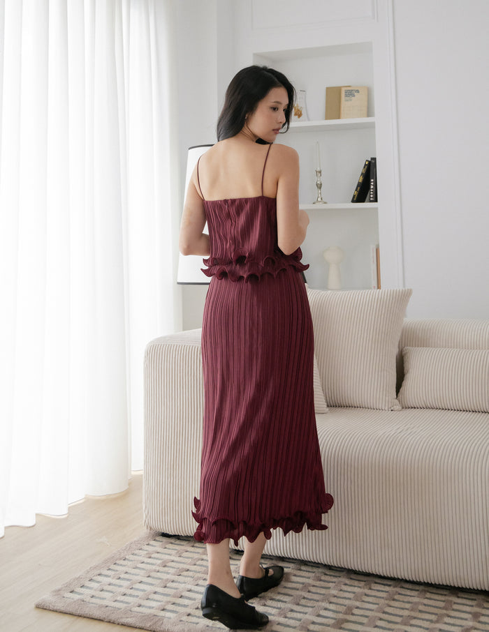 Brena Pleated Midi Skirt in Wine