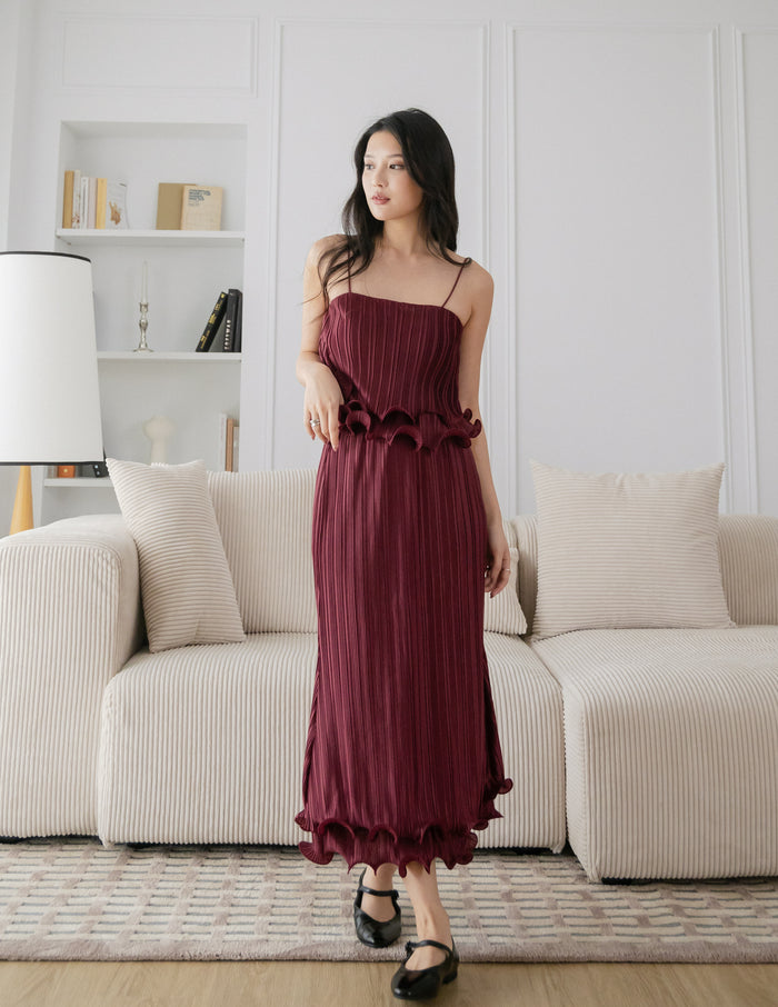 Brena Pleated Midi Skirt in Wine