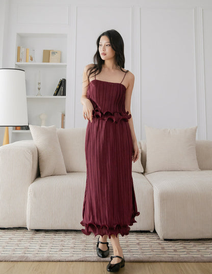 Brena Pleated Midi Skirt in Wine