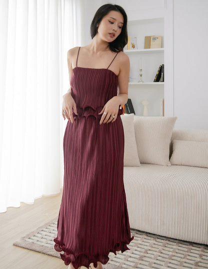 Brena Pleated Midi Skirt in Wine