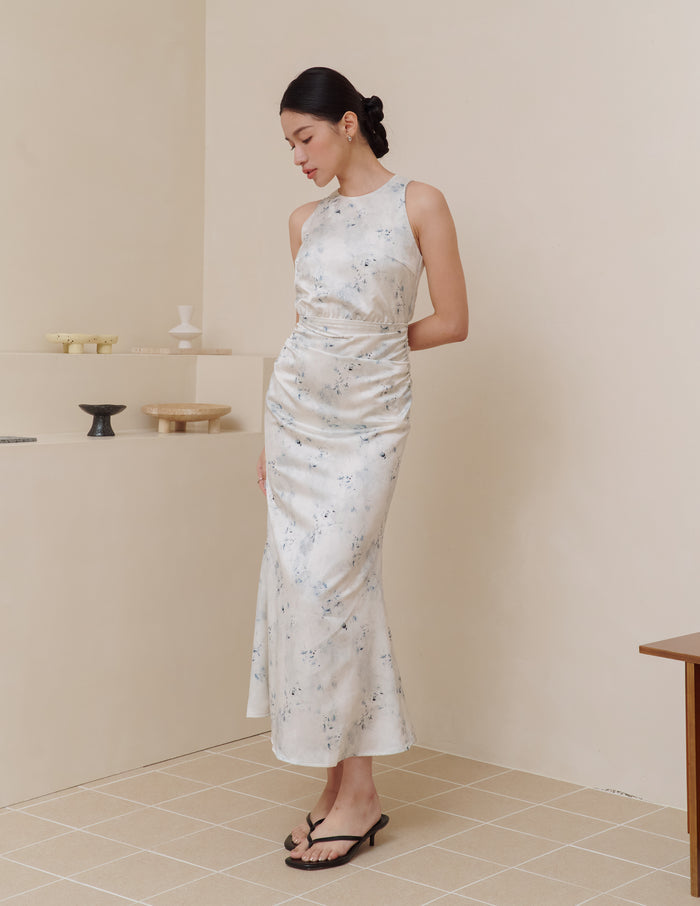Cameron Ruched Dress in Blue Mist