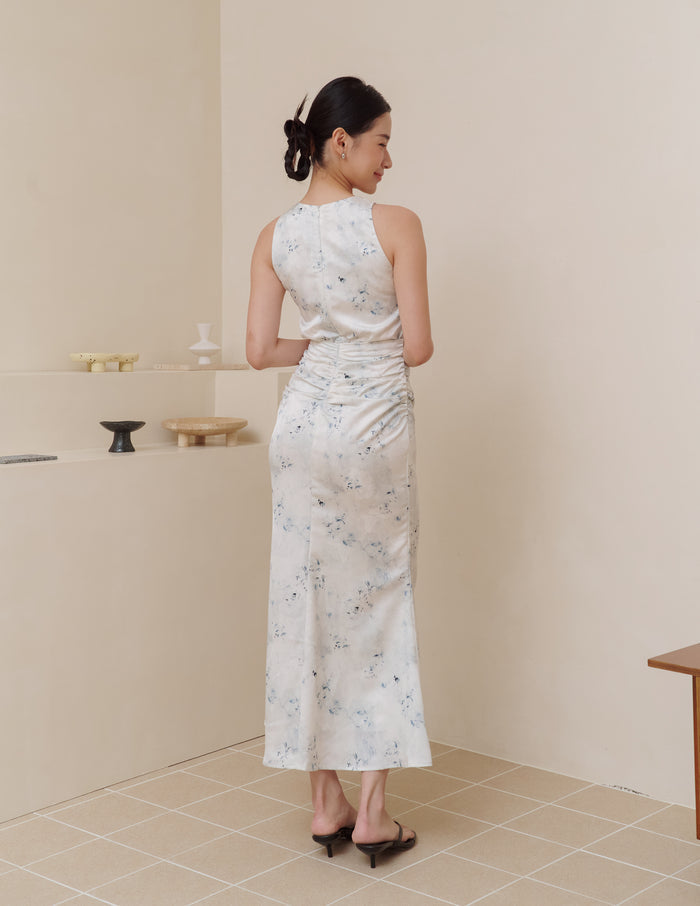 Cameron Ruched Dress in Blue Mist