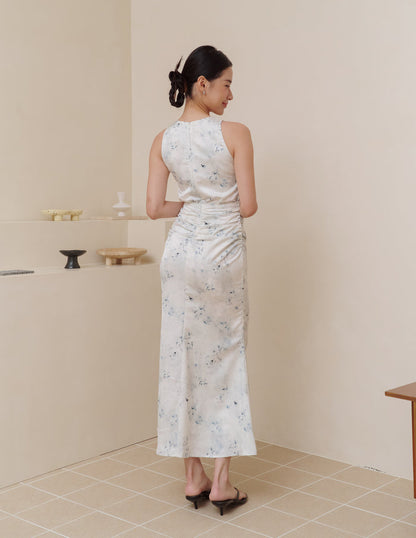 Cameron Ruched Dress in Blue Mist