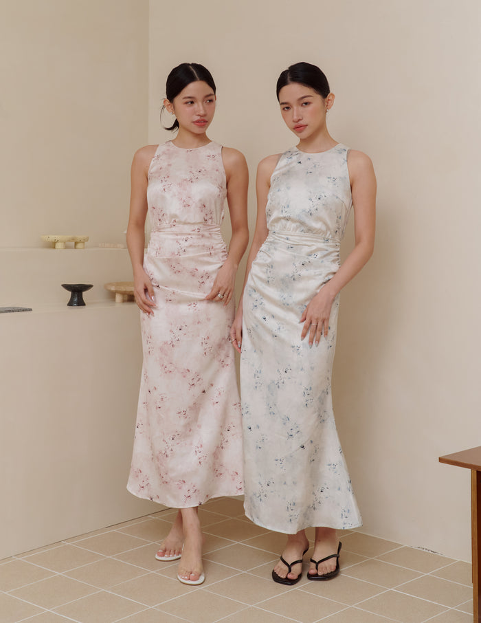 Cameron Ruched Dress in Blue Mist