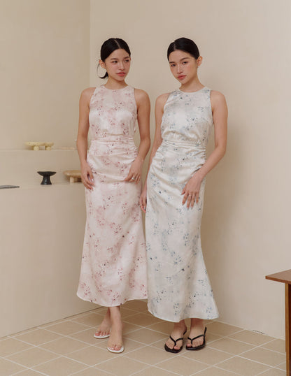 Cameron Ruched Dress in Blue Mist