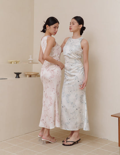 Cameron Ruched Dress in Blue Mist