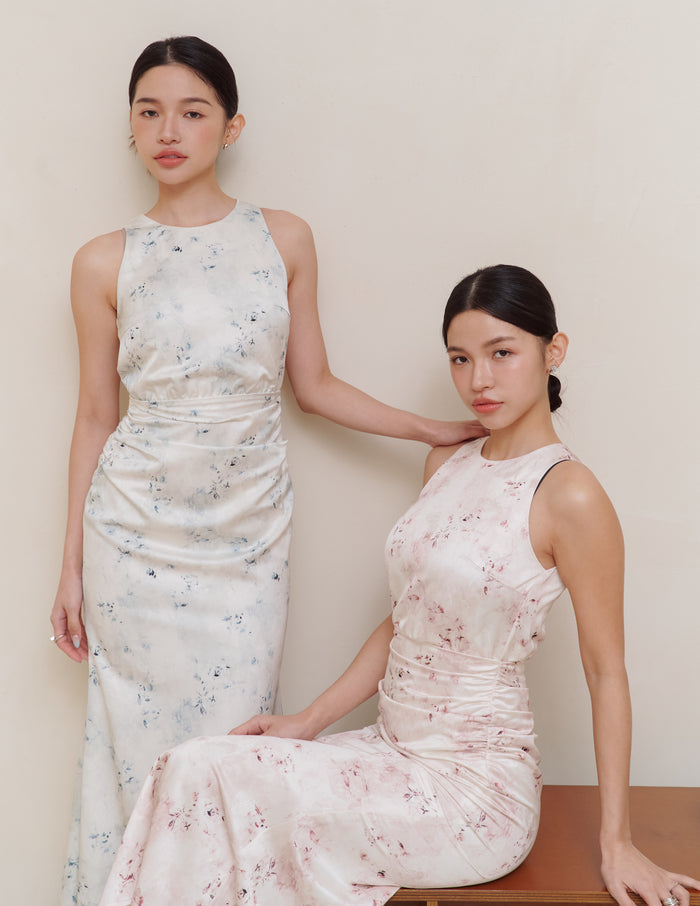 Cameron Ruched Dress in Blue Mist