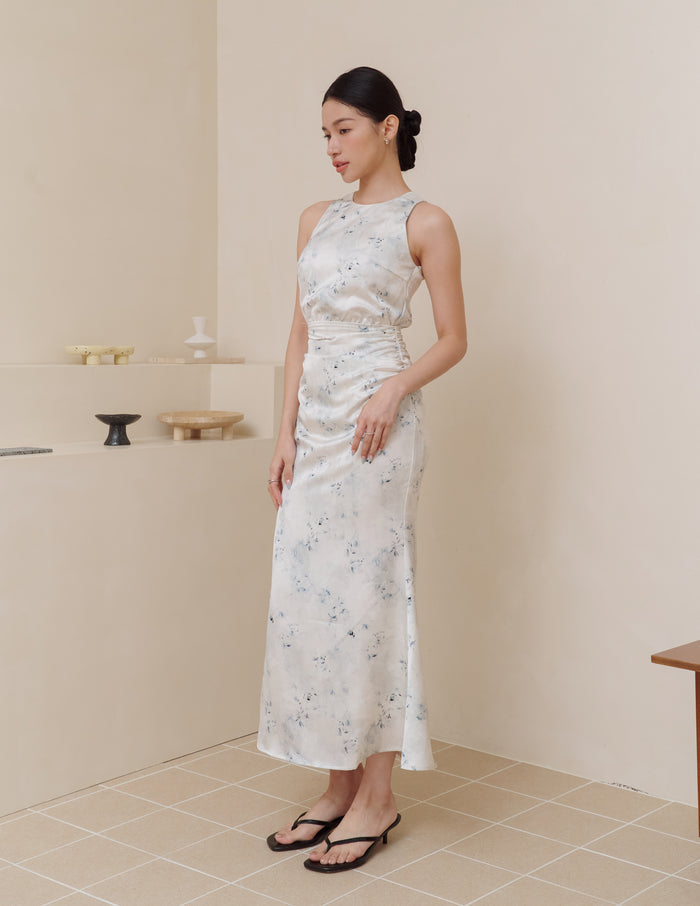 Cameron Ruched Dress in Blue Mist
