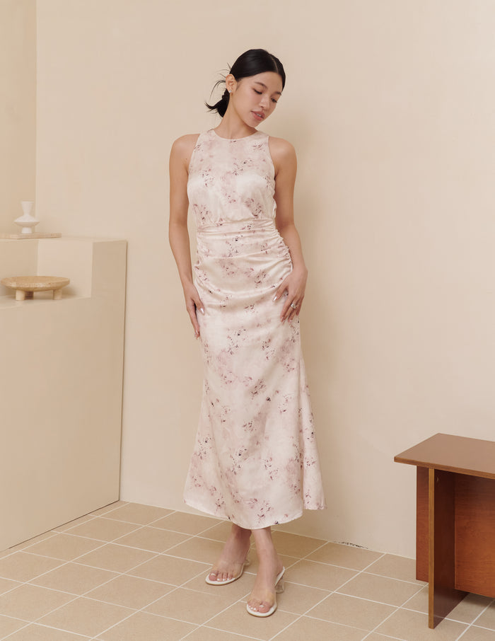 Cameron Ruched Dress in Blush Haze