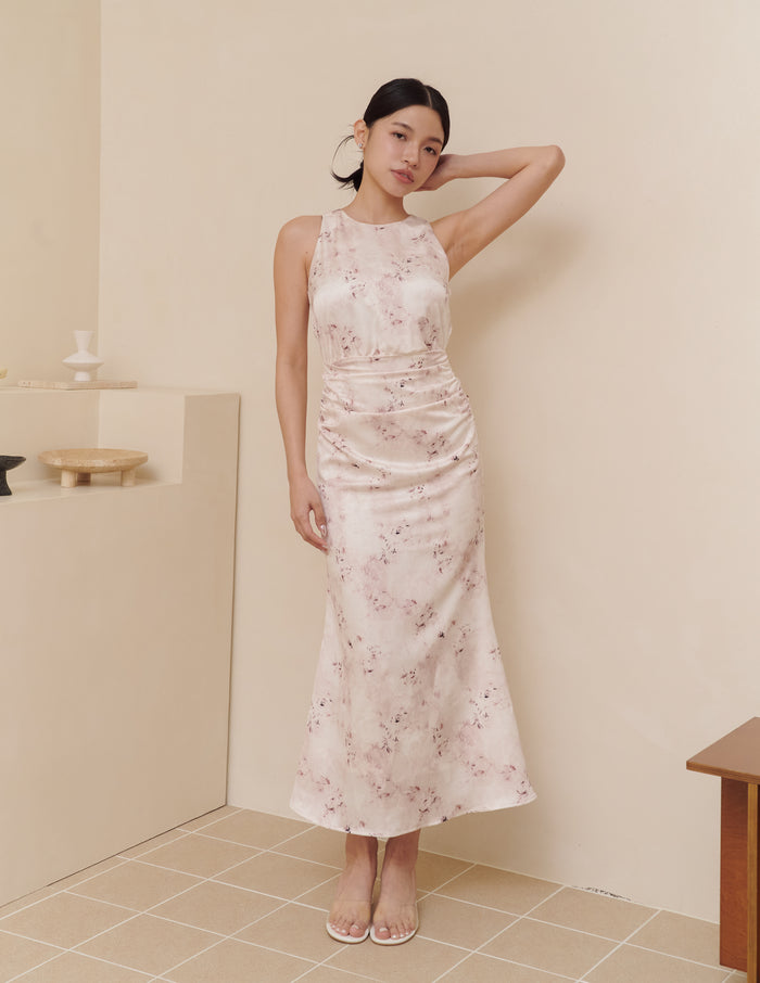 Cameron Ruched Dress in Blush Haze