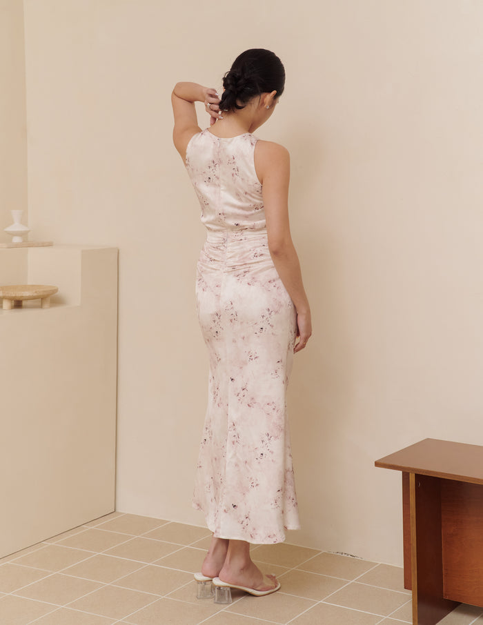Cameron Ruched Dress in Blush Haze