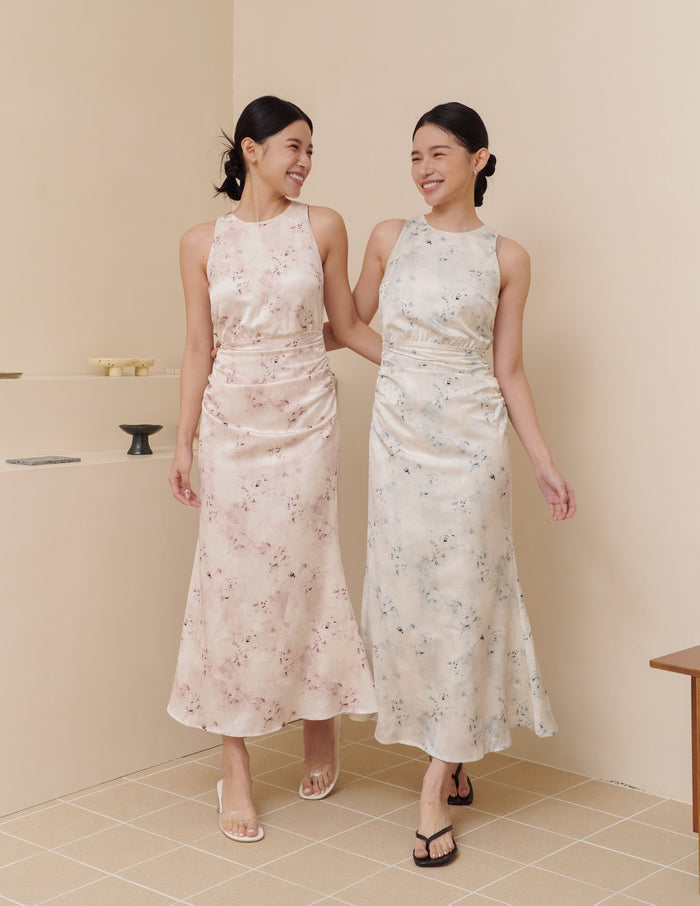 Cameron Ruched Dress in Blush Haze